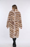 Haina din blana naturala de rex chinchilla model impletit, alb-bej Haina din blana naturala de rex chinchilla model impletit, alb-bej