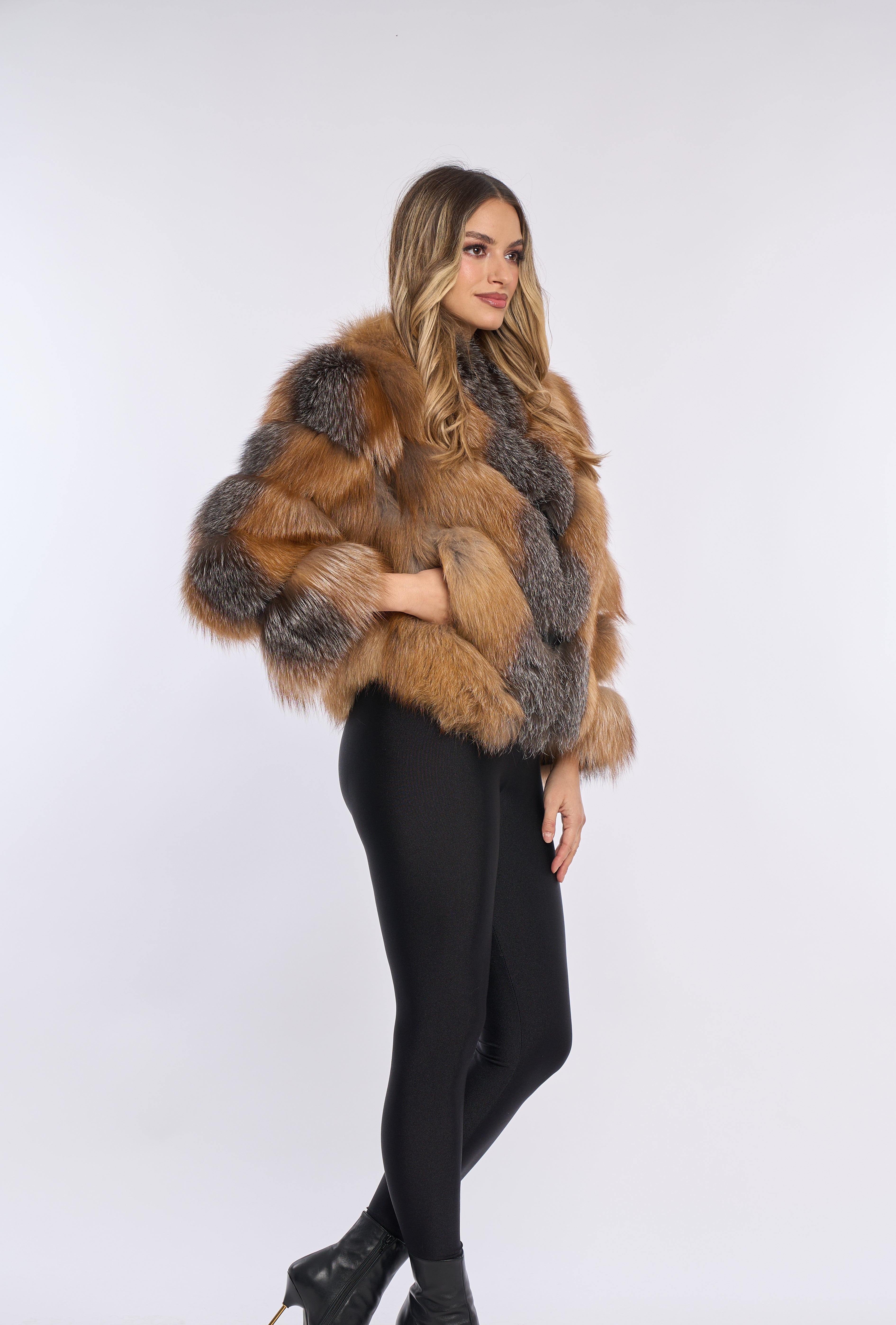 Haina blana naturala de vulpe canadiana, model in V, 2 in 1 Haina blana naturala de vulpe canadiana, model in V, 2 in 1