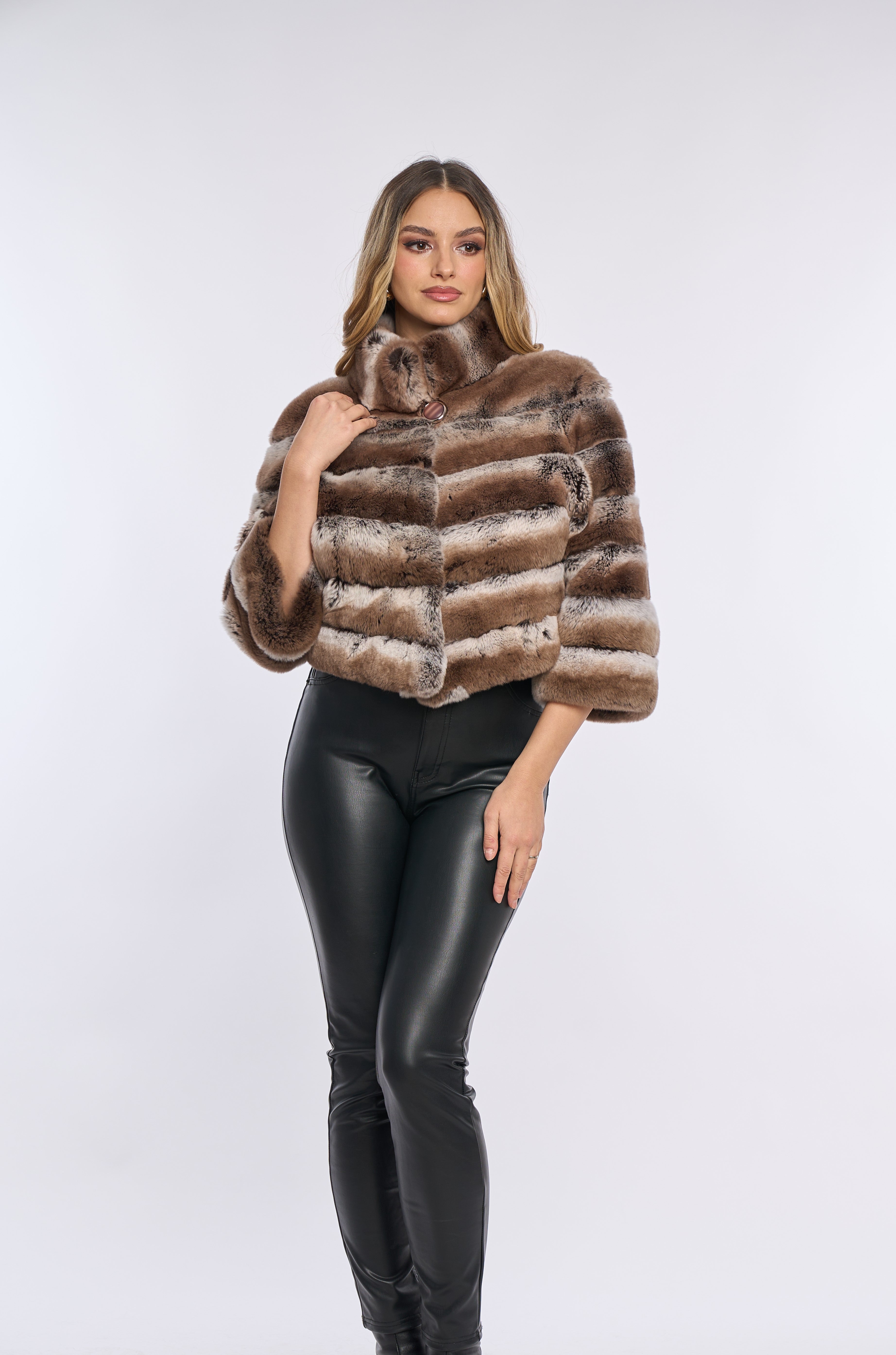 Haina din blana de Rex Chinchilla Maro, maneca 3/4 Haina din blana de Rex Chinchilla Maro, maneca 3/4