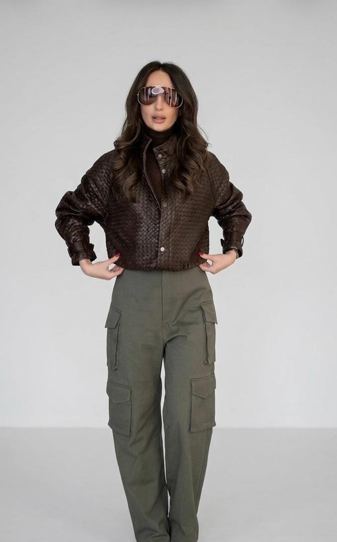 Geaca piele BT, model impletit, BROWN