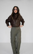 Geaca piele BT, model impletit, BROWN