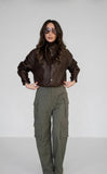Geaca piele BT, model impletit, BROWN