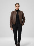Geaca piele BT, model impletit, BROWN