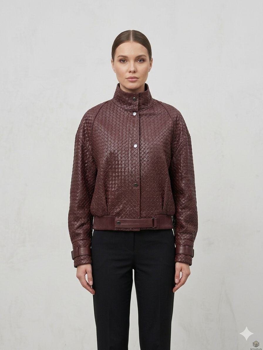 Geaca piele BT, model impletit , BORDO