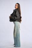 Geaca din piele naturala, gri vintage, Th