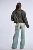 Geaca din piele naturala, gri vintage, Th
