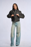Geaca din piele naturala, gri vintage, Th