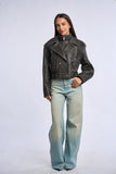 Geaca din piele naturala, gri vintage, Th