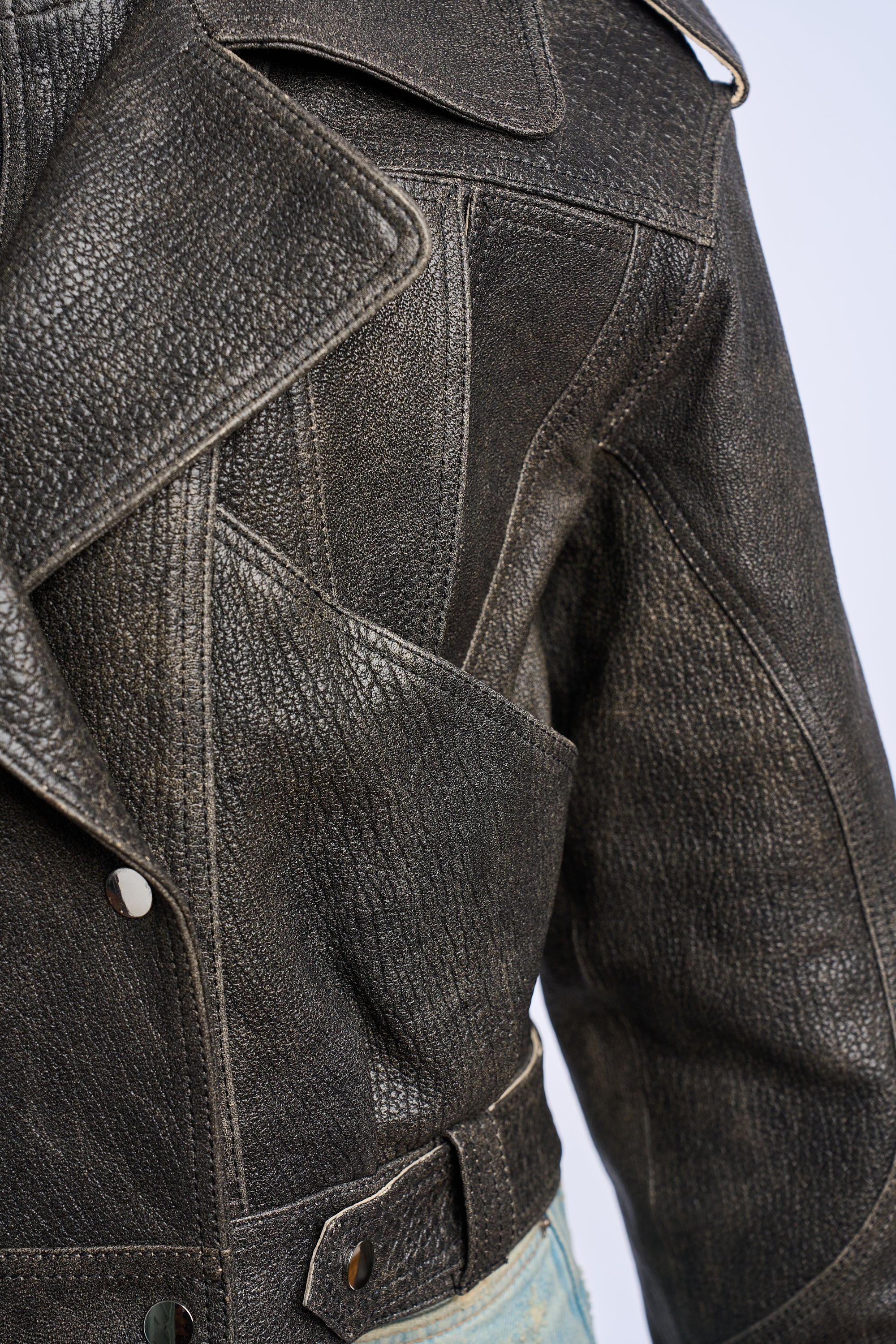 Geaca din piele naturala, gri vintage, Th