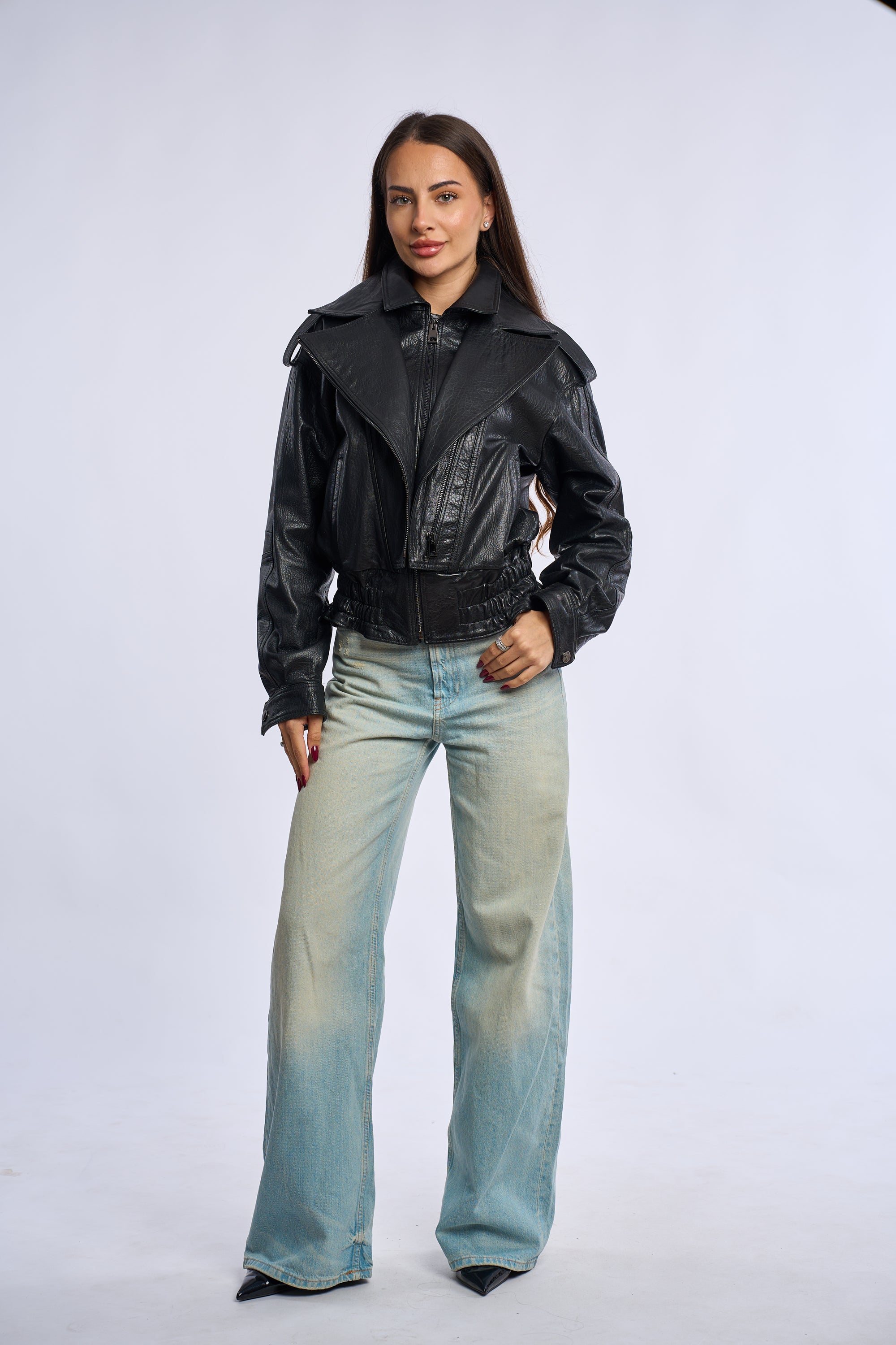 Geaca din piele naturala, black, MM