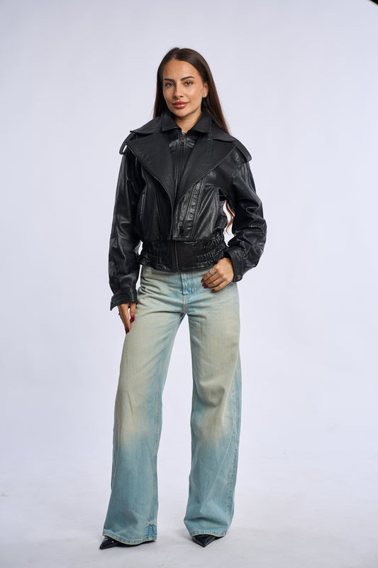 Geaca din piele naturala, black, MM