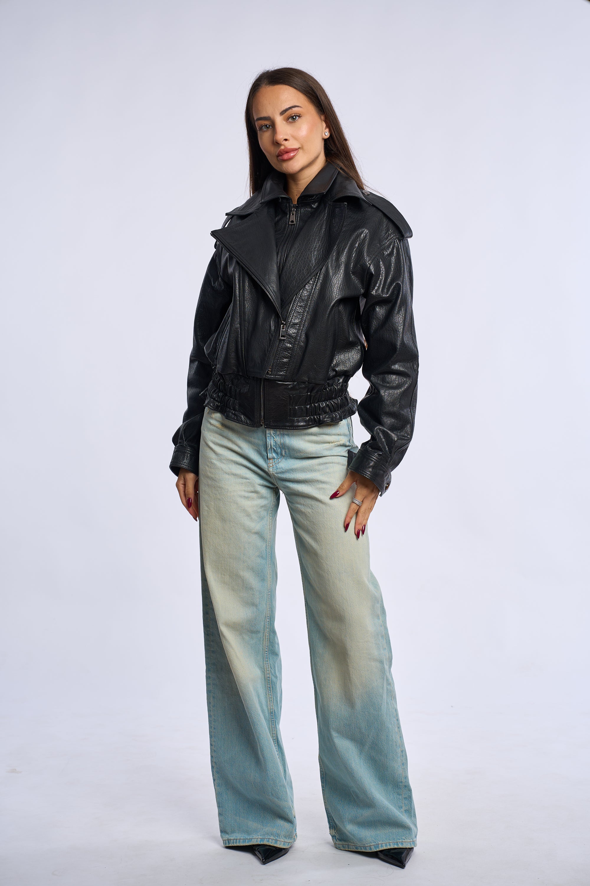 Geaca din piele naturala, black, MM