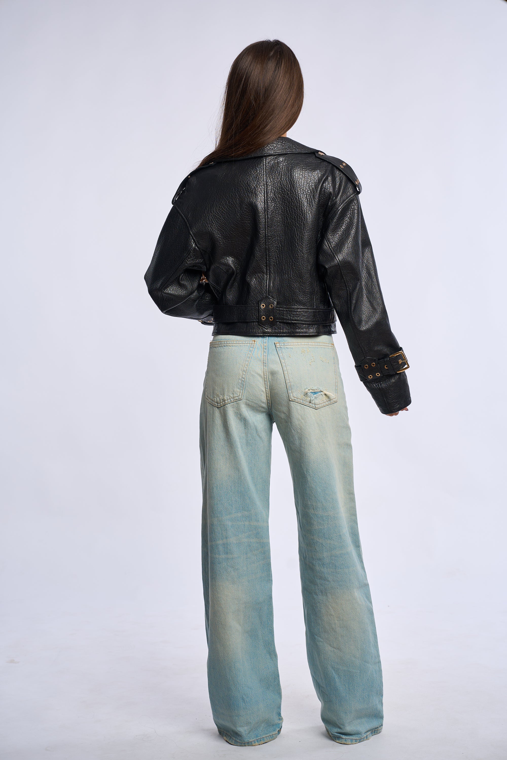 Geaca din piele naturala Jumbo, neagra, BL