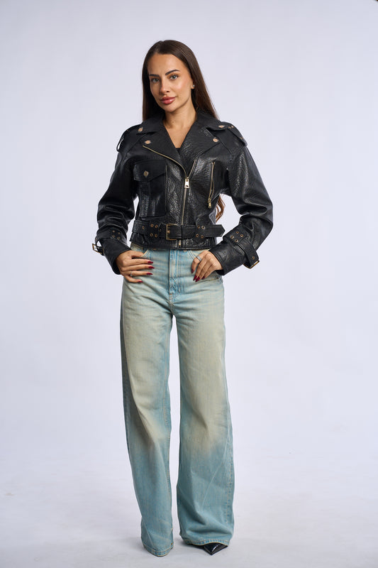 Geaca din piele naturala Jumbo, neagra, BL