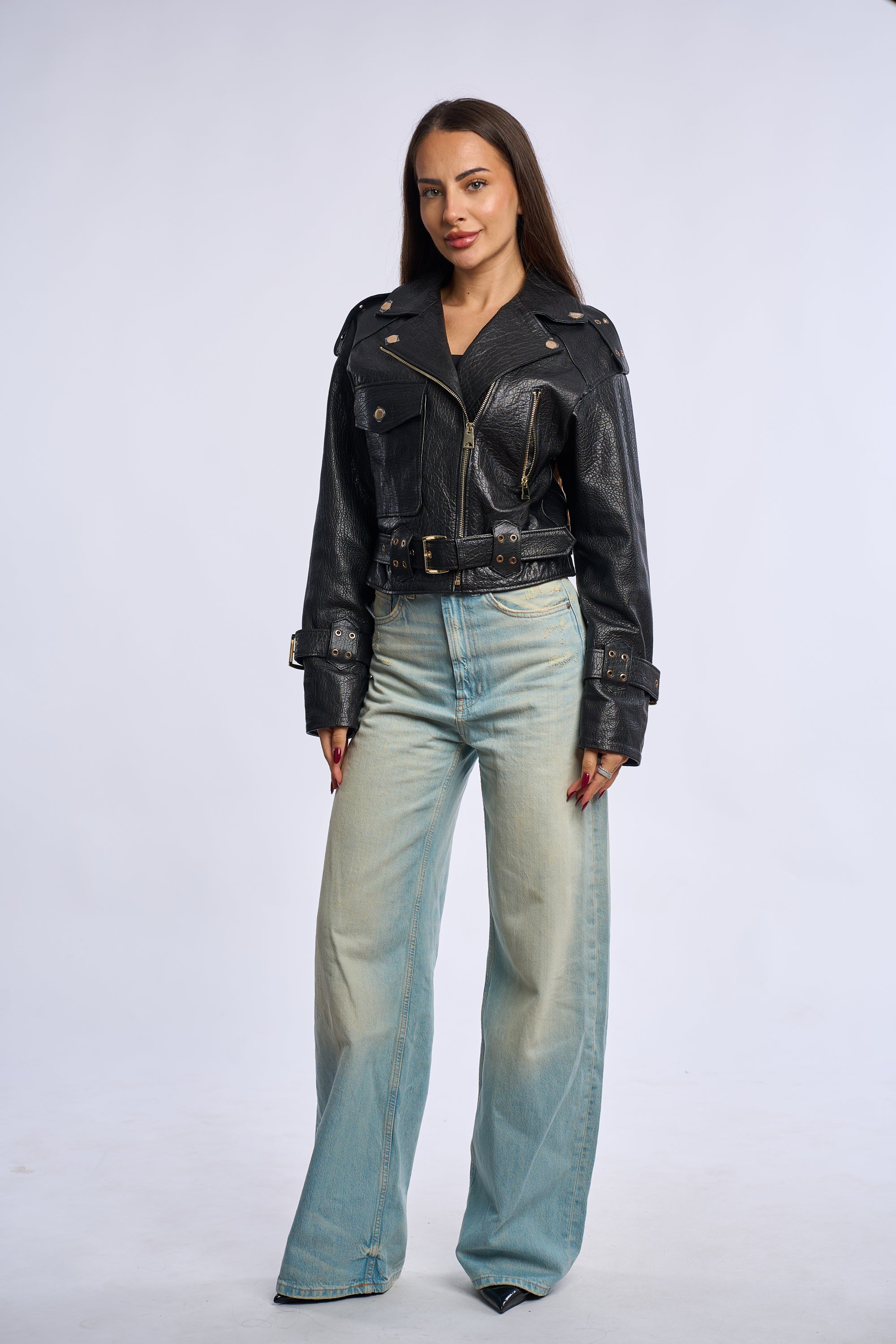 Geaca din piele naturala Jumbo, neagra, BL