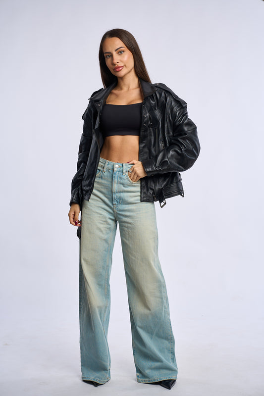 Geaca din piele naturala LRS, neagra