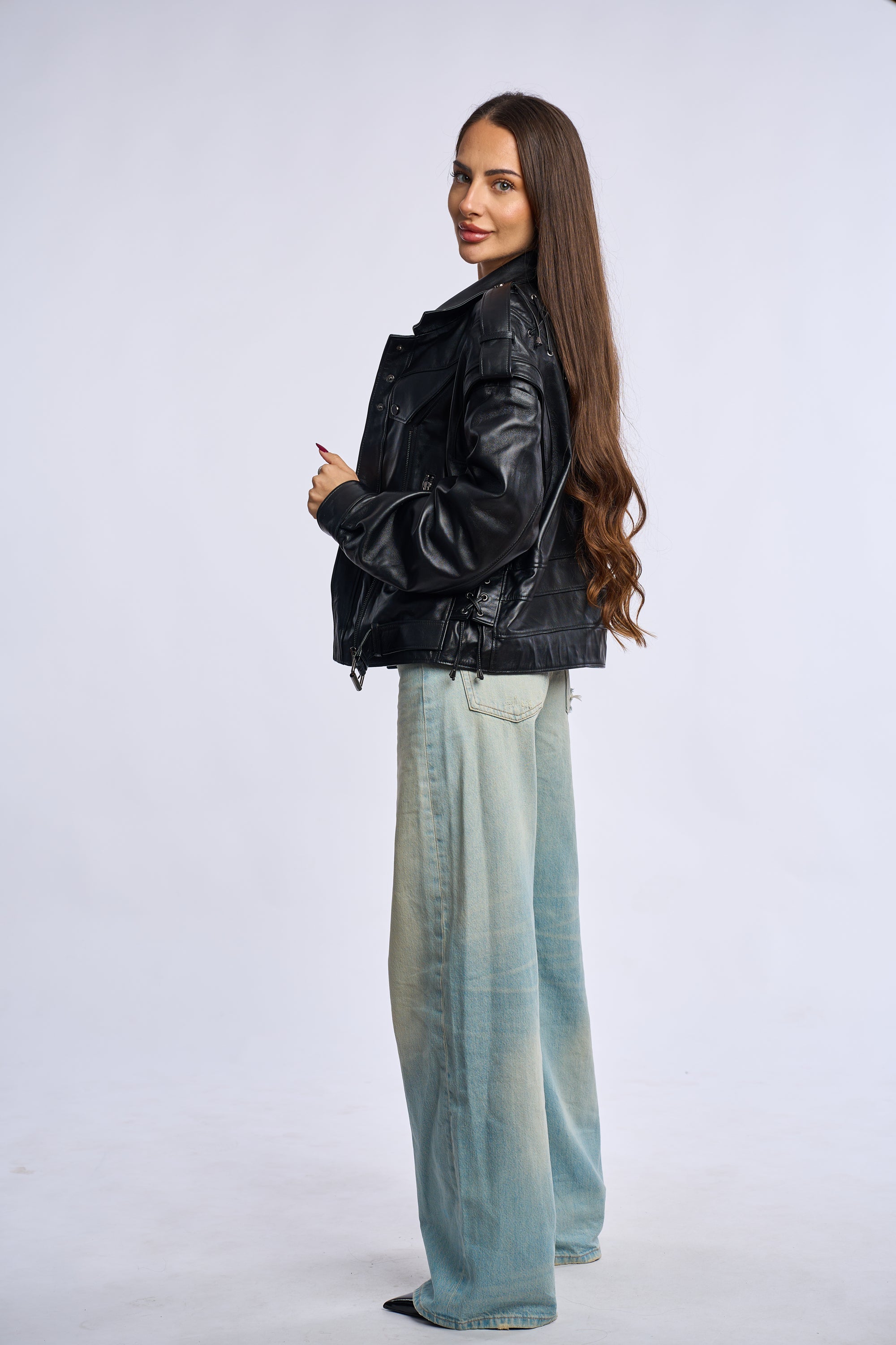 Geaca din piele naturala LRS, neagra