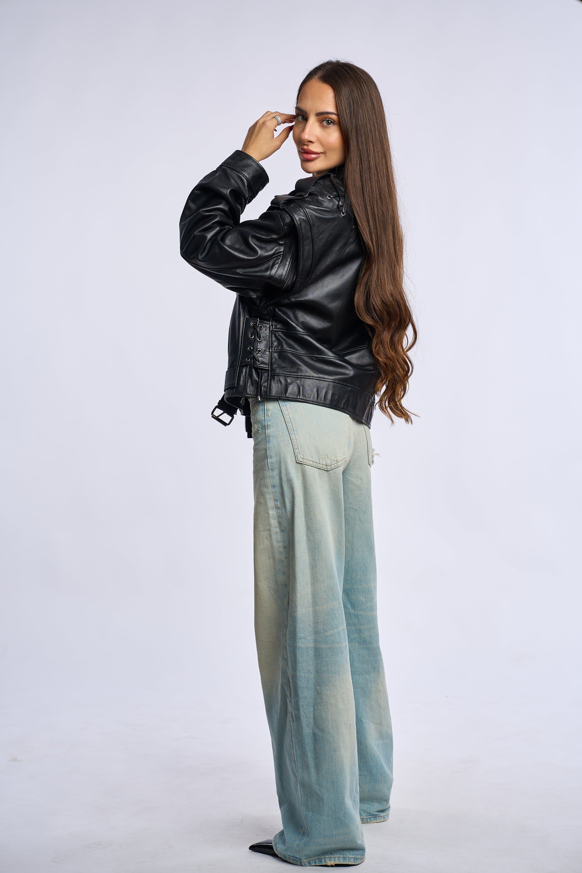 Geaca din piele naturala LRS, neagra