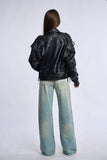Geaca din piele naturala LRS, neagra