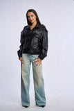 Geaca din piele naturala LRS, neagra