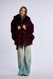 Palton alcantara stil fluture cu blana de vulpe, bordo