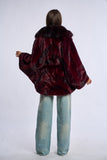 Palton alcantara stil fluture cu blana de vulpe, bordo
