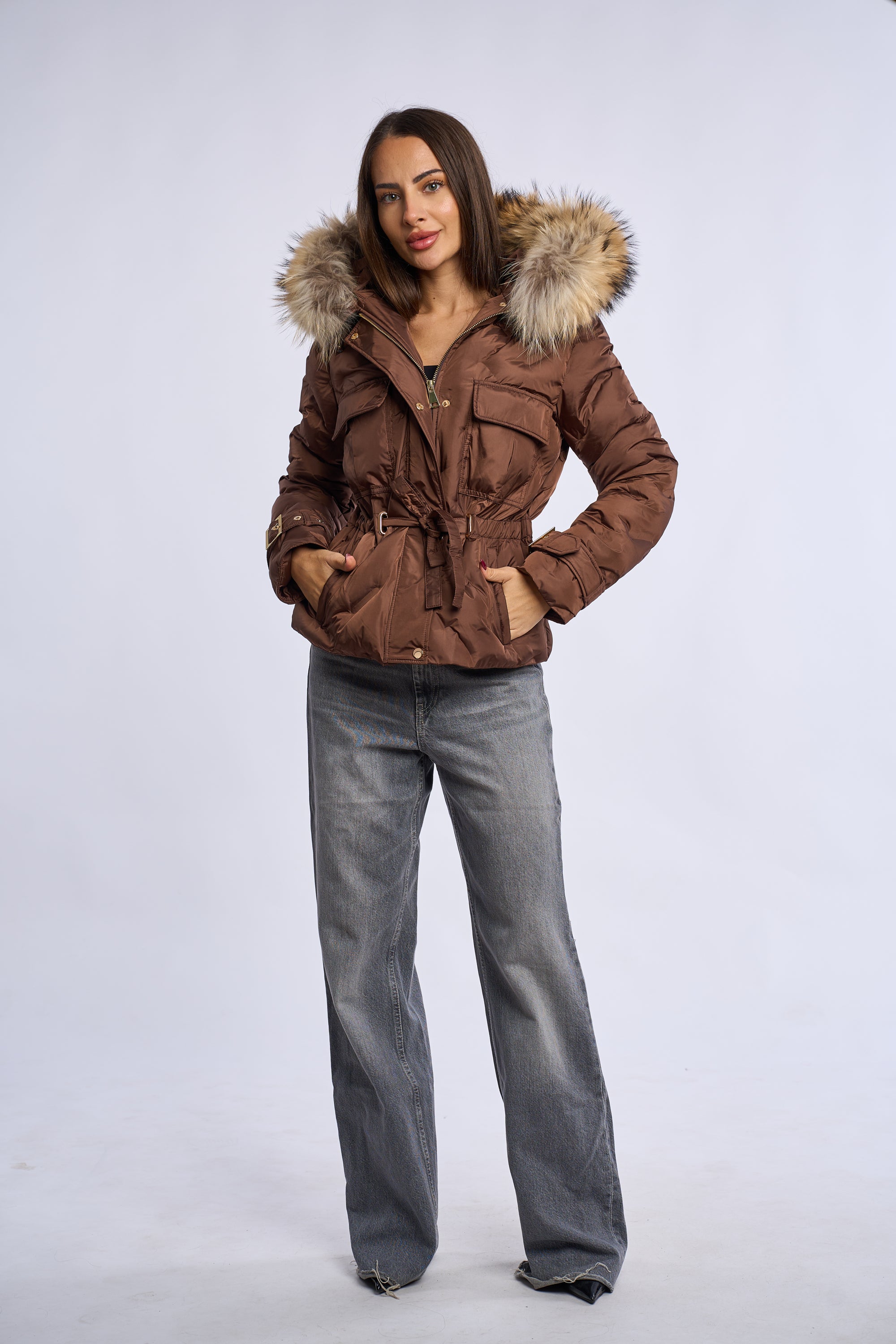 Geaca fas cu blana naturala Sophi, brown