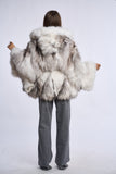 Haina blana naturala de vulpe arctica stil fluture cu gluga