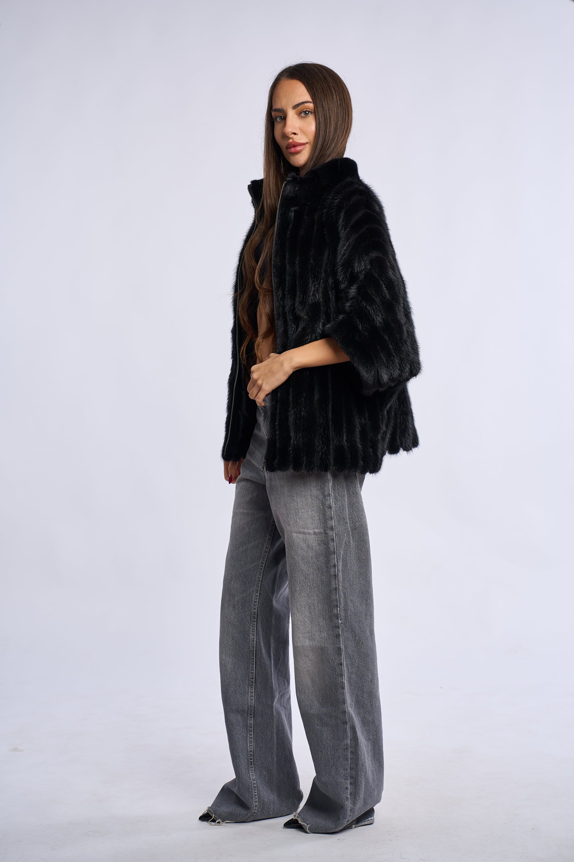 Poncho blana vizon Krz, negru