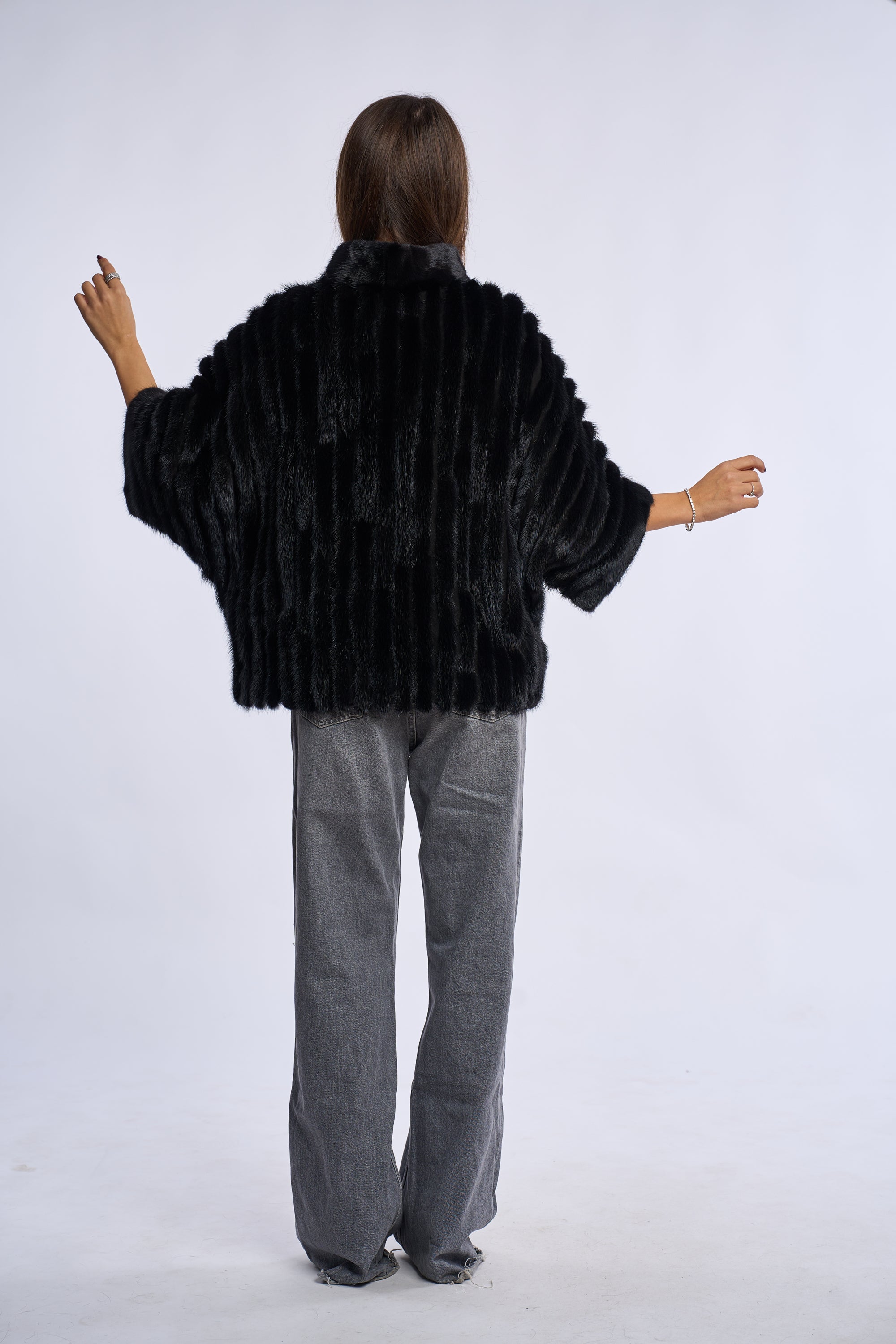 Poncho blana vizon Krz, negru