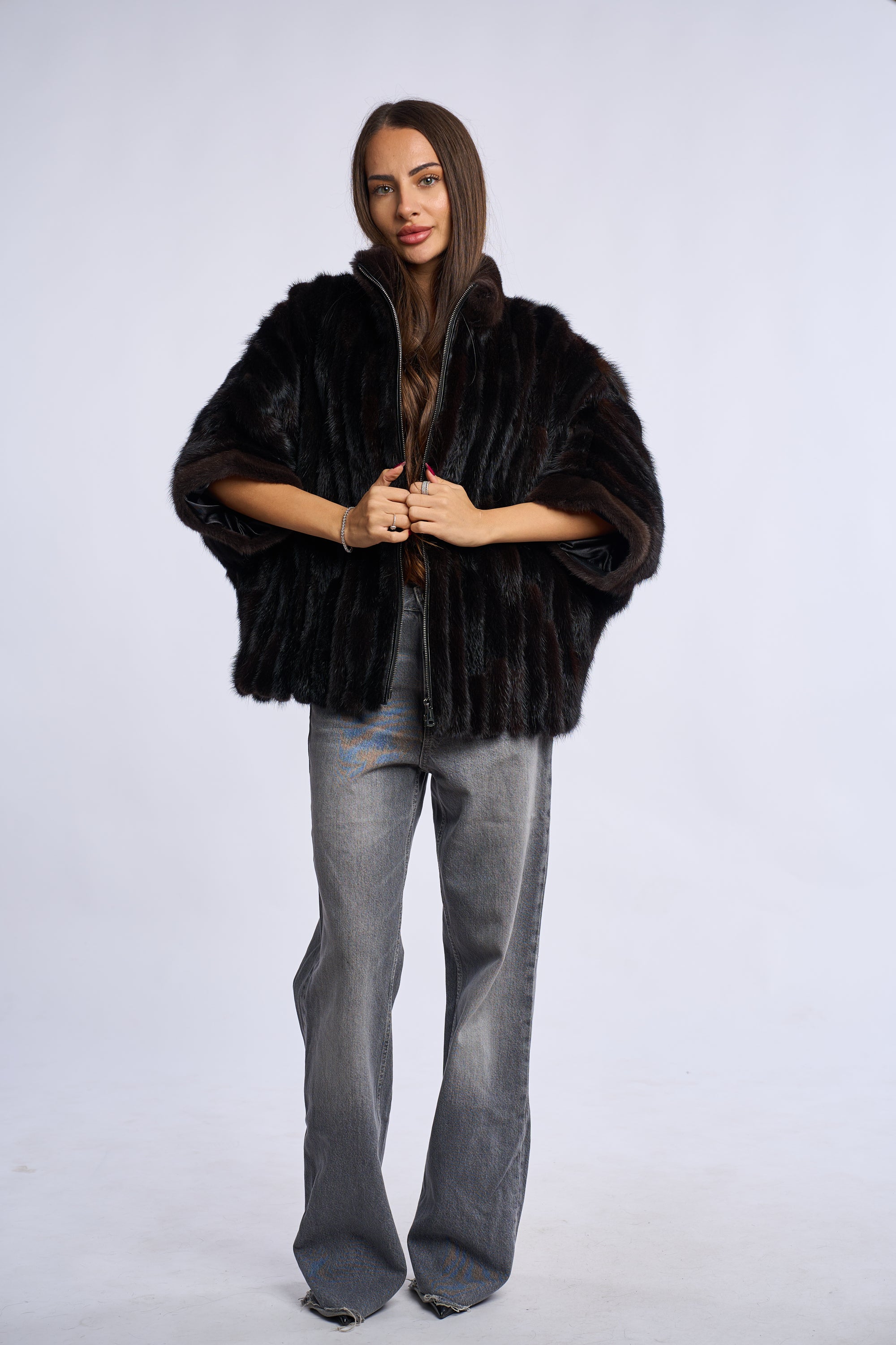 Poncho blana vizon Krz, maro inchis
