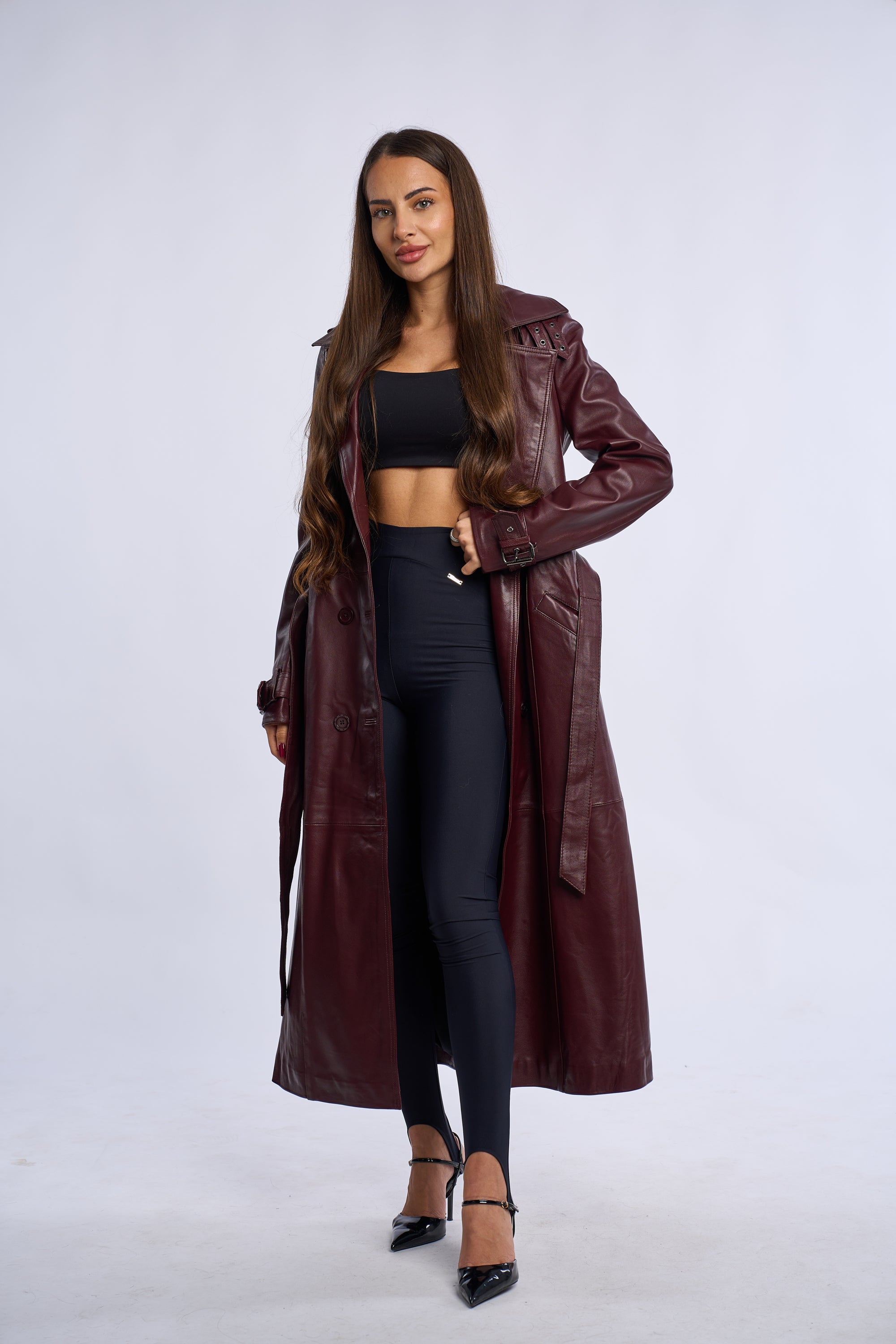 Geaca din piele, trench piele bordo