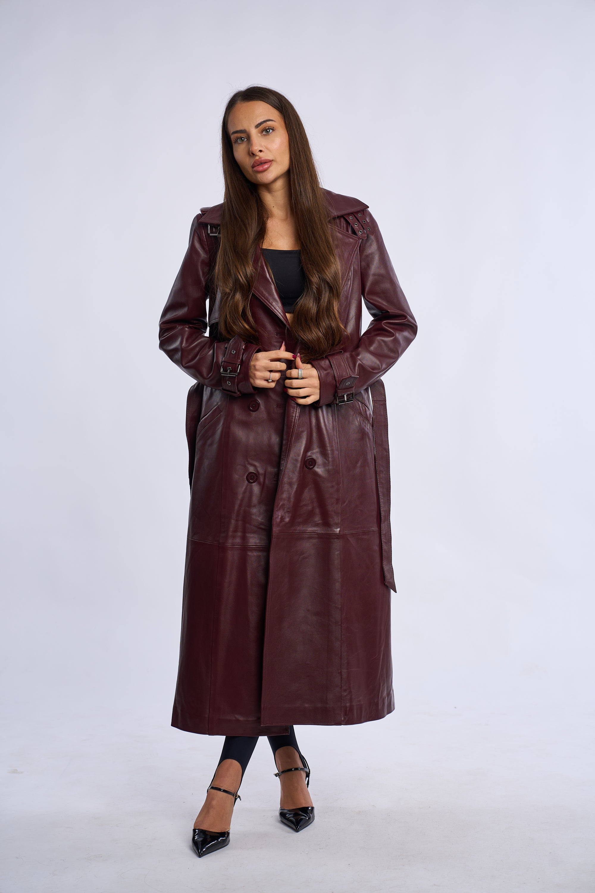 Geaca din piele, trench piele bordo