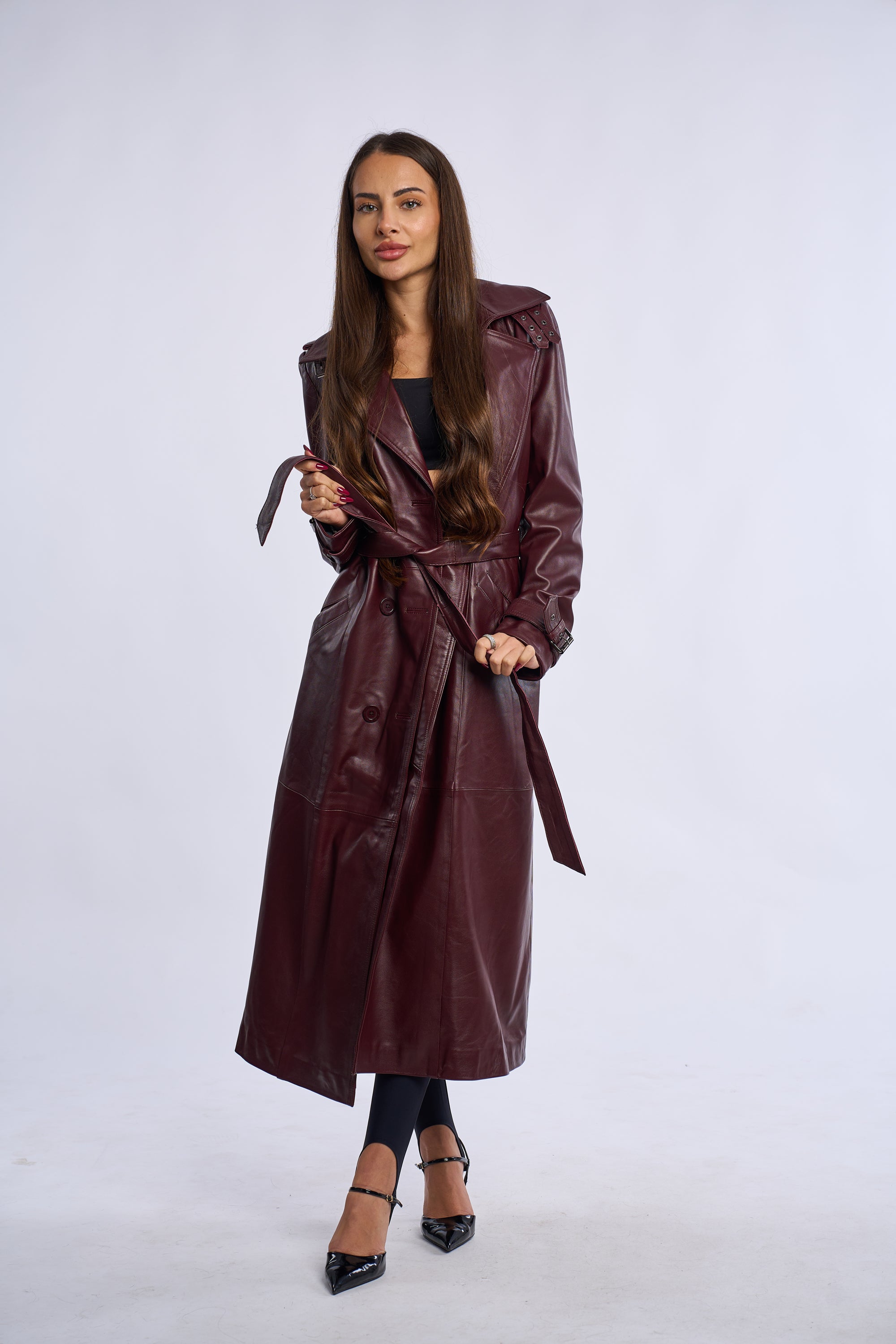 Geaca din piele, trench piele bordo