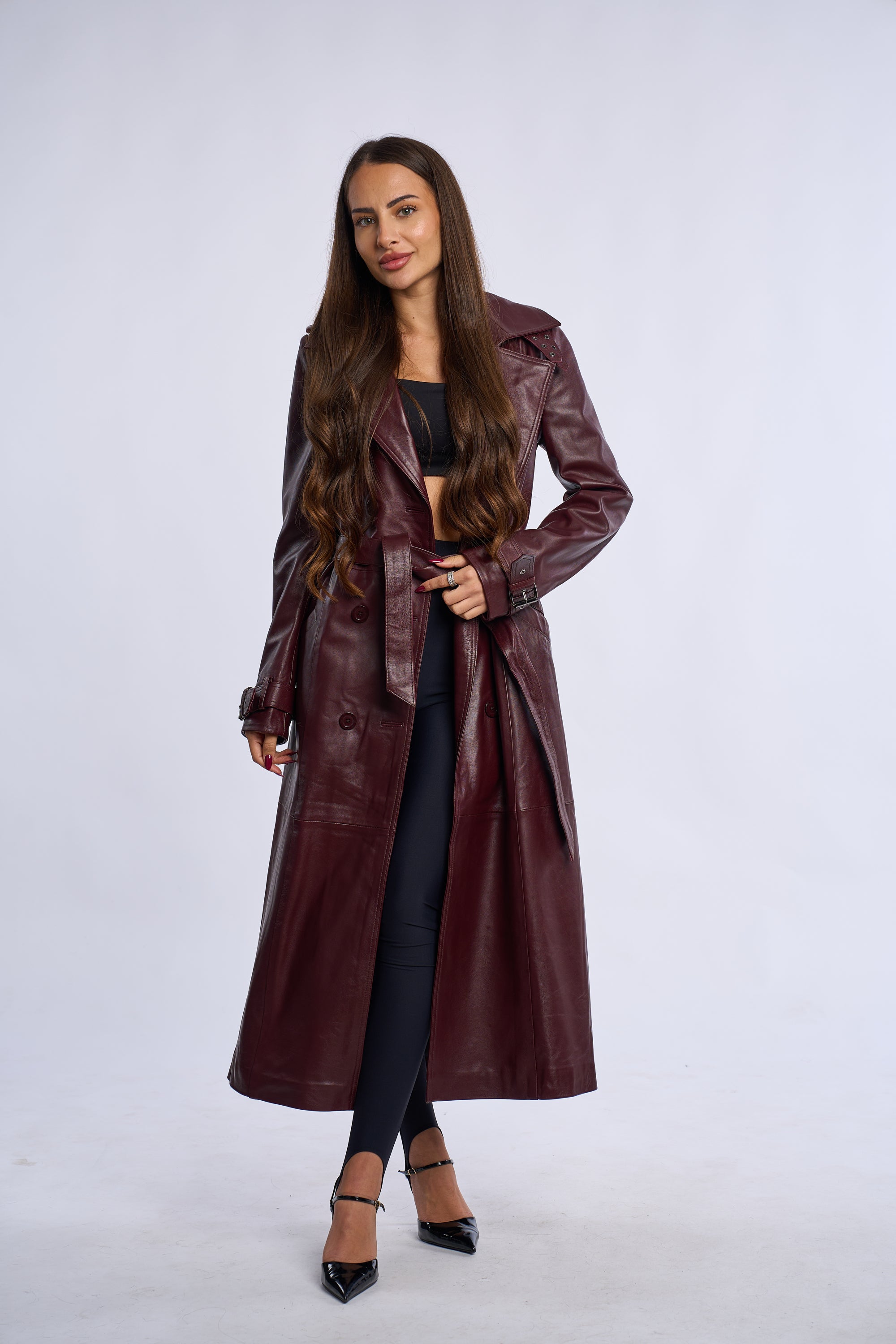 Geaca din piele, trench piele bordo