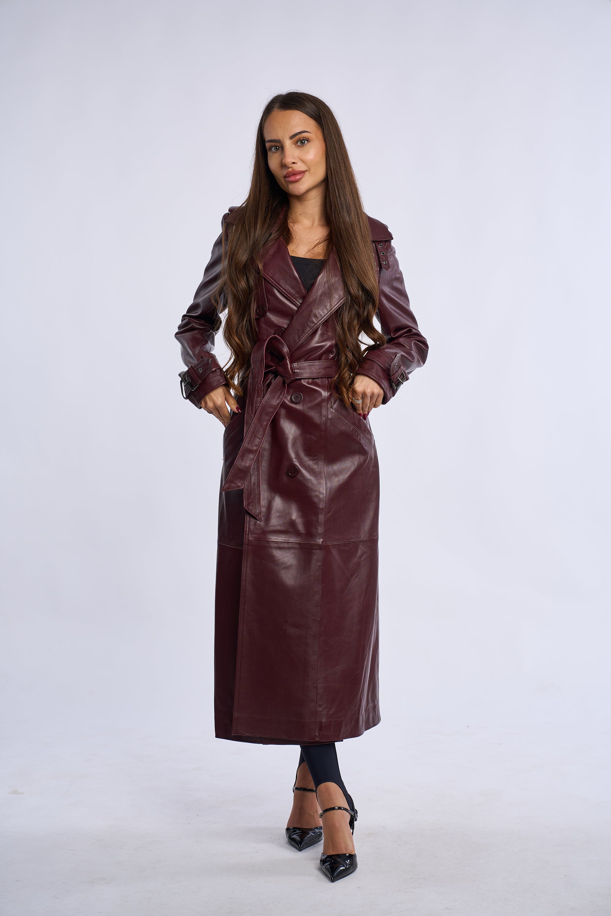 Geaca din piele, trench piele bordo