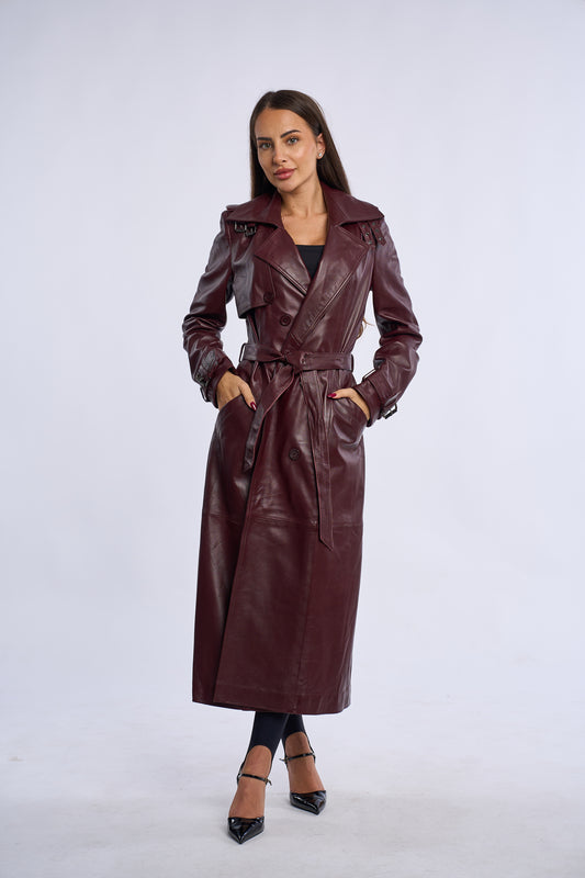 Geaca din piele, trench piele bordo