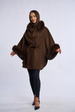 Palton lana de mernos cu blana de vulpe, dark brown
