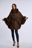 Palton lana de mernos cu blana de vulpe, dark brown