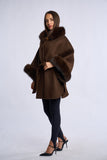 Palton lana de mernos cu blana de vulpe, dark brown
