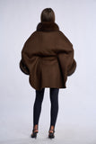 Palton lana de mernos cu blana de vulpe, dark brown