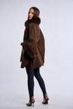 Palton lana de mernos cu blana de vulpe, dark brown