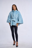 Haina blana naturala de vizon  cu cordon, baby blue
