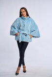 Haina blana naturala de vizon  cu cordon, baby blue