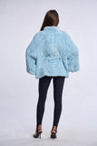 Haina blana naturala de vizon  cu cordon, baby blue