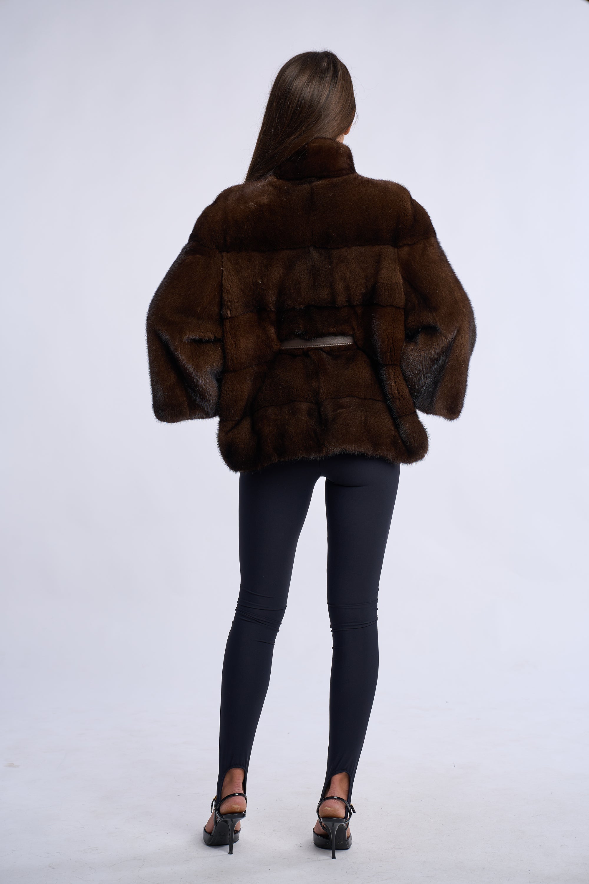 Haina din blana naturala de vizon dark brown, Saranta