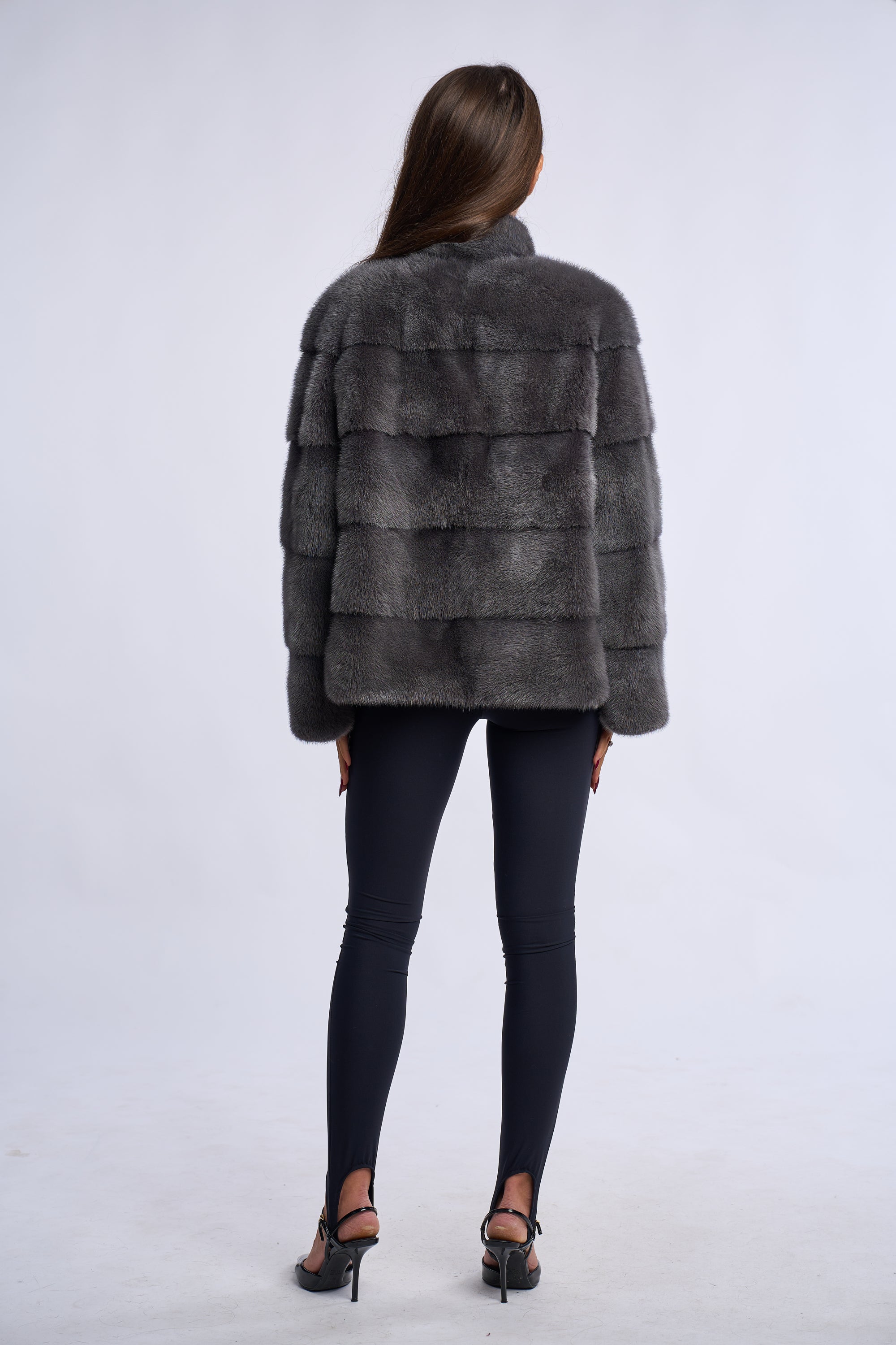 Haina din blana naturala de vizon,  Dark Grey