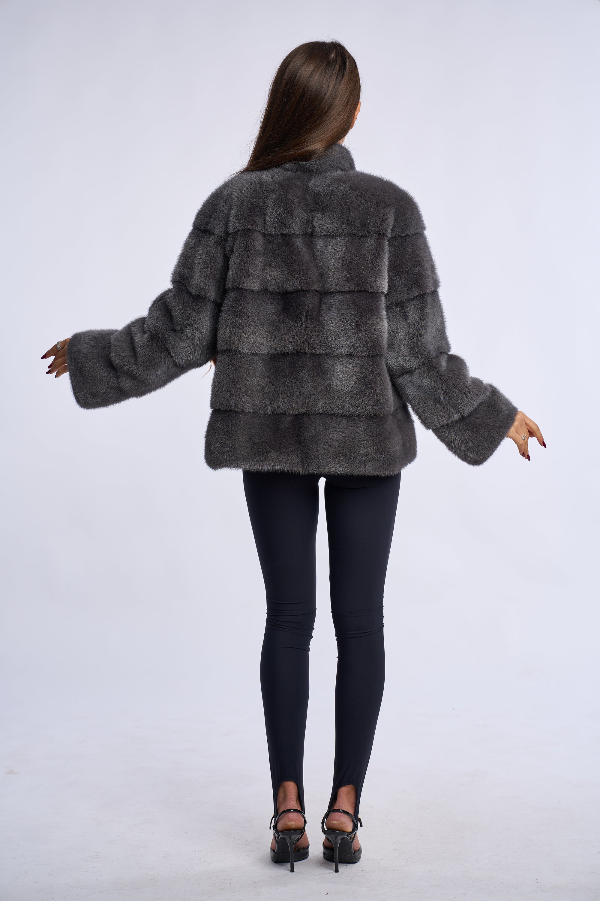 Haina din blana naturala de vizon,  Dark Grey