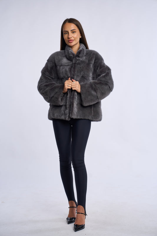 Haina din blana naturala de vizon,  Dark Grey