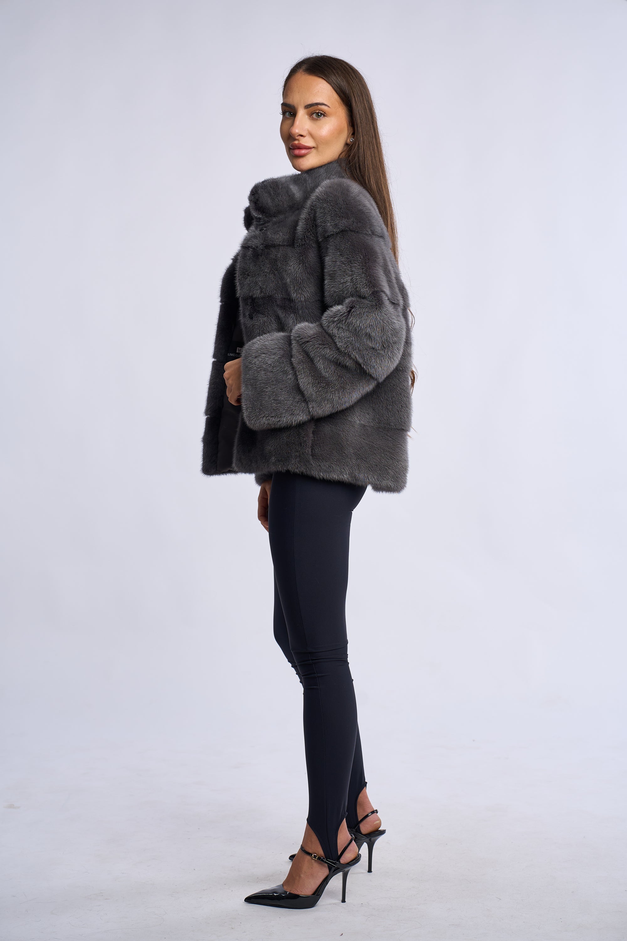 Haina din blana naturala de vizon,  Dark Grey